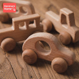 1pc Baby Toys Wooden Car BPA Free Beech Wood Teether Cartoon Organic Wooden Car Montessori Toys for Children Teething Nurse Gift