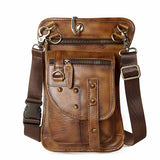 Crazy Horse Leather Design Men Small Messenger Mochila Bag Fashion Travel Belt Fanny Waist Pack Drop Leg Bag Tablet Pouch 2141