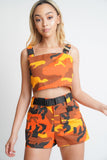 Orange Camo Print Utility Shorts