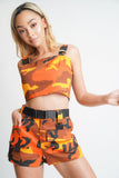 Orange Camo Print Utility Shorts