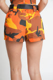 Orange Camo Print Utility Shorts