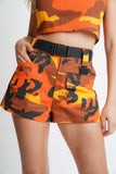 Orange Camo Print Utility Shorts