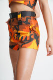 Orange Camo Print Utility Shorts