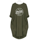 Fashion T-Shirt for Women Pocket WIFE MOM BOSS Letters Print Tshirt Plus Size Tops Graphic Tees Women Off The Shoulder