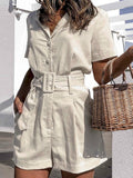 Khaki Buttoned Short Romper