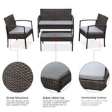 4 PCS Outdoor Patio Rattan Wicker Furniture Set With Table Sofa Cushioned Light Grey