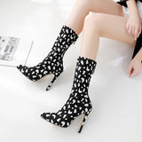 XLL Denim Fabric High Heel Boots for Women