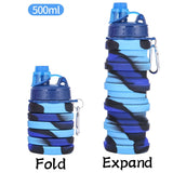 Portable Collapsible Silicone Water Bottle With Lid Camouflage