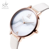 Shengke Fashion Ladies Watches White Leather Female Waterproof Quartz Watch Women Watch Reloj Mujer Marble Dial SK K0039L