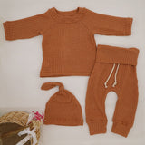 3pcs Infant Newborn Baby Cute Clothes Sets Girls Boys Autumn Warm Harem Pants Waffle Ribbed Solid Unisex Bodysuits+elastic Pants