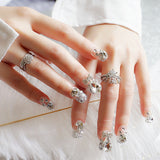 24Pcs Luxe Shining Rhinestone False Square Transparent Nails with Fake Art