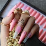 Rhinestone Crystal Design Pink Luxury Ombre Extra Coffin Press on Nails Gel