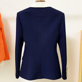 NOVANCE OLX014 European American Metal Contrast Cyan Suit Ladies Blazers Trendy Designers Coat Women Woman Blazer Formal Office