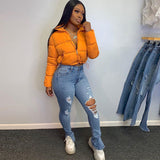 Solid Women Coat 2021 Hot Body-Shaped Chilly Parkas Autumn Winter Zipper Pocket Cotton-Padded Thick Jacket Female Outfits
