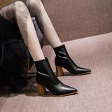 Thick-Heeled Short Boots Women's Single Boots 2021 New Autumn and Winter Pointed High-Heeled  Boots Mid-Tube Stretch Thin Boots