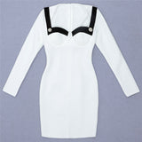 C2441 Migugarment White Sqare Collar Belted Bodycon Female Mini Bodycon Dress