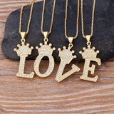 New Luxury Copper Zircon A-Z Crown Alphabet Pendant Chain Necklace Punk Hip-Hop Style Fashion Woman Man Initial Name Jewelry