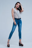 Denim Jeans With Crinkled Legs and Side Stripe