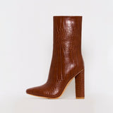 Croc Print Block Heels Ankle Boots Pointed Toe Zip Up Solid Short Winter Booties Fall Ladies Elegant High Heels Shoes Dress