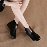 V Neck Concise Monk Shoes Women's Genuine Leather Ankle Boots Slip on