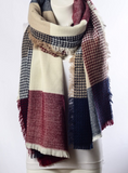 Soft Burgundy & Blue Plaid Waffle Style Knit