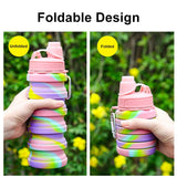 Portable Collapsible Silicone Water Bottle With Lid Camouflage