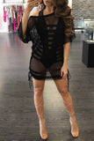 Summer Women Sexy Grid Fishnet Tops Casual Loose Long T-shirts Short Sleeve See Through Mesh Tee