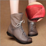 JIANBUDAN/ Genuine Leather Plush Women's Short Boots