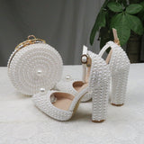 BaoYaFang White Pearl Women Wedding Shoes and Bags Bride High Heels Shoes Ladies Party Dress Shoes Woman Sweet Fashion Pumps