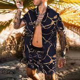 Men Clothes Set Summer Mens Punk Rock Party Suit Mens Club Beach Track Suits 2021 Boardshorts + Casual Print Shirts 2 Pcs Sets