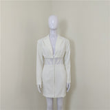 A4510 2021 New Arrivals White v Neck See Through Mesh Long Sleeve Woman Blazer Dress