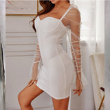 Club Dress Mesh Flare Sleeve Backless Mini Dress Strapless Black Long Sleeve Low Cut Solid Color See Through Women Dress