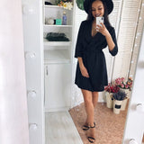 Office Ladies Casual Sashes Mini Dress V-Neck Long Sleeve Robe Striped A-Line Dress 2021 New Autumn Fashion