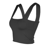 Polyester Summer Shirt Workout Crop Top Women's Black Tank Tops