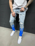 NS043  Hot Sale Ripped Flame Trouser for Men Slim Fit Jeans Pants Casual Men Trousers