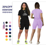 Matching Biker Shorts Set Workout Jogger Suits Two Piece Set Women Clothing Summer Custom Short Sleeve Suit