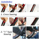 AULLY PARK DIY Leather Cowhide with Needles Thread Car Steering Wheel Cover
