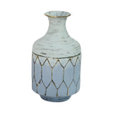6.69" X 6.69" X 12" Blue Gold Metal Table Vase