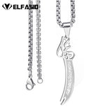 Elfasio Stainless Steel Pendant Necklace Zulfiqar Imam Ali Sword Muslim Mens Chain Jewelry 45-90cm