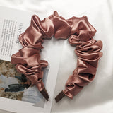 Custom Crumpled Fabric Fluffy Hair Bands Satin Silk Scrunchie Headband for Women