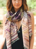Woven Purple Mix Tribal Print Frayed Long Scarf