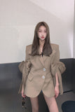 Women Blazer Temperament Suit Blazer Bow Pleated Ladies Blazer Coat Irregular Women's Suit Jacket