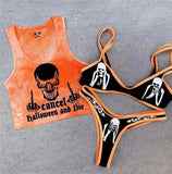 Women Small Skull Print Halloween Printed Swimwear Custom Printed Bikini Split Two Piece Swimsuit