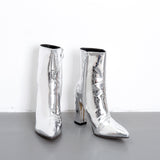 New Classic Snake Pattern Lacquer Bright Leather Thick Heel High Heel Pointed Zipper Boots