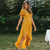 V-neck ruffled boho dress Sexy cotton short sleeve holiday