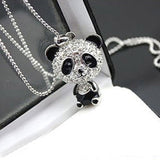Classical Women's Rhinestone Moving Head Panda Pendant Sweater Chain Necklace for Women Charm Necklace Jewelry