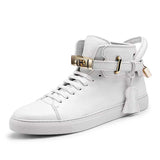 Phenkang Embossed Crocodile High Top Red Flat Leather Boots for Men