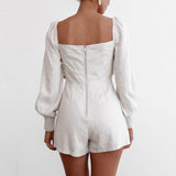 Cotton Blue Square Collar Short Rompers