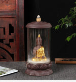 Backflow Incense Burner with Purple Sand and Buddha Golden Statue