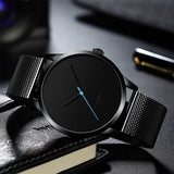Relogio Masculino CRRJU Watch for Men Black Big Dial Casual Quartz Watches Unique Simple Sport Watches Mesh Waterproof Watch